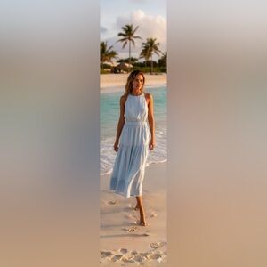 A.L.C. Wrenley Blue Linen Cut-Out Back Tiered Maxi Dress - Size 4